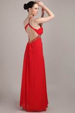 Pretty Rhinestone Cross Back Red Chiffon Prom Dress With Split