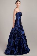 Sweetheart A-line Pick-ups Skirt Navy Blue Prom Ball Gown