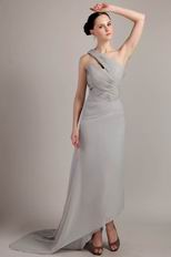 Customized Tailoring One Shoulder Neck High Low Grey Prom Dress