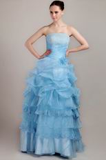 Corset Back Floor-length Layers Skirt Fading Blue Prom Dress