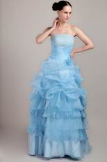 Corset Back Floor-length Layers Skirt Fading Blue Prom Dress