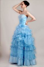 Corset Back Floor-length Layers Skirt Fading Blue Prom Dress