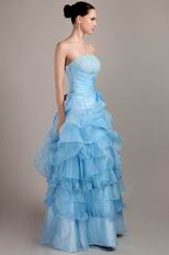 Corset Back Floor-length Layers Skirt Fading Blue Prom Dress