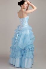 Corset Back Floor-length Layers Skirt Fading Blue Prom Dress