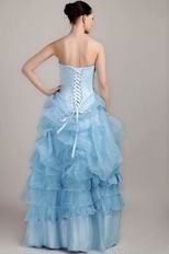 Corset Back Floor-length Layers Skirt Fading Blue Prom Dress