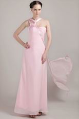 Empire Waist Floor Length Baby Pink Prom Dress With Side Drapped