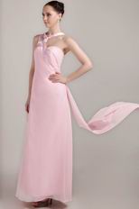 Empire Waist Floor Length Baby Pink Prom Dress With Side Drapped