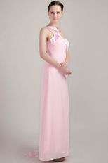 Empire Waist Floor Length Baby Pink Prom Dress With Side Drapped