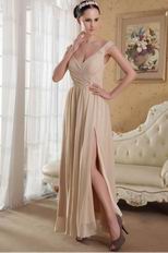 Top Designer V-neck Champagne Prom Dress With Side Split