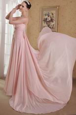 Strapless Panel Train Pink Prom Dress With Flowers Emberllish