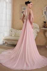 Strapless Panel Train Pink Prom Dress With Flowers Emberllish