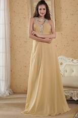 Modern Halter Ruched Bodice Dark Yellow Chiffon Prom Dress