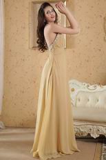 Modern Halter Ruched Bodice Dark Yellow Chiffon Prom Dress