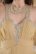 Modern Halter Ruched Bodice Dark Yellow Chiffon Prom Dress