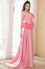 Noble Strapless A-Line Skirt Pink Prom Dress With Fan Design