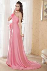 Noble Strapless A-Line Skirt Pink Prom Dress With Fan Design