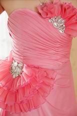 Noble Strapless A-Line Skirt Pink Prom Dress With Fan Design