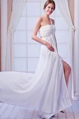 Elegant Ruched Bodice White Chiffon Prom Dress With Split