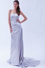 Fashionable Strapless Ruched Bodice With Beading Silver Prom Dress