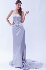 Fashionable Strapless Ruched Bodice With Beading Silver Prom Dress