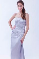 Fashionable Strapless Ruched Bodice With Beading Silver Prom Dress