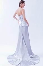 Fashionable Strapless Ruched Bodice With Beading Silver Prom Dress