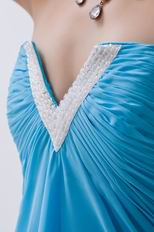 V-Shaped Strapless Asymmetrical High Low Layers Aqua Prom Gown