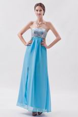 Sequin Strapless Tied Back Aqua Chiffon Prom Dress With Split