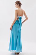 Sequin Strapless Tied Back Aqua Chiffon Prom Dress With Split