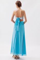 Sequin Strapless Tied Back Aqua Chiffon Prom Dress With Split