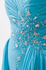 Pretty Side Drapped Aqua Prom Dress With Split In New York