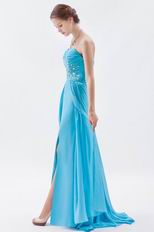 Pretty Side Drapped Aqua Prom Dress With Split In New York