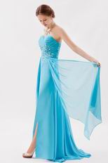 Pretty Side Drapped Aqua Prom Dress With Split In New York