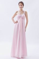 One Shoulder Cross Back Baby Pink Prom Dress With Beading