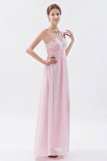 One Shoulder Cross Back Baby Pink Prom Dress With Beading