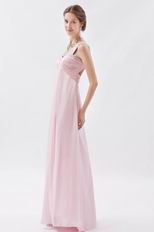 One Shoulder Cross Back Baby Pink Prom Dress With Beading