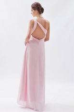 One Shoulder Cross Back Baby Pink Prom Dress With Beading