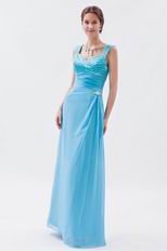 Modest Wide Straps Aqua Blue Prom Dress With Jaket Accessory