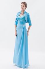 Modest Wide Straps Aqua Blue Prom Dress With Jaket Accessory