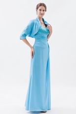 Modest Wide Straps Aqua Blue Prom Dress With Jaket Accessory