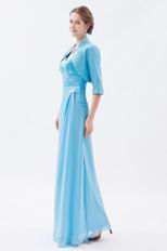 Modest Wide Straps Aqua Blue Prom Dress With Jaket Accessory