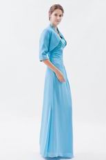 Modest Wide Straps Aqua Blue Prom Dress With Jaket Accessory