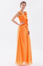 Beautiful V-Neck Bright Orange Chiffon Prom Dress With Side Flowers