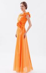 Beautiful V-Neck Bright Orange Chiffon Prom Dress With Side Flowers