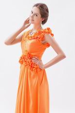 Beautiful V-Neck Bright Orange Chiffon Prom Dress With Side Flowers