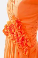 Beautiful V-Neck Bright Orange Chiffon Prom Dress With Side Flowers