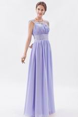 Scoop Lavender Chiffon Fabric Floor Length Prom Dress With Crystals