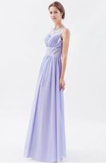 Scoop Lavender Chiffon Fabric Floor Length Prom Dress With Crystals