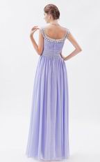 Scoop Lavender Chiffon Fabric Floor Length Prom Dress With Crystals