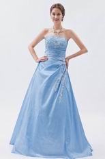 Strapless Embroidery Baby Blue Puffy Prom Dress With Appliques